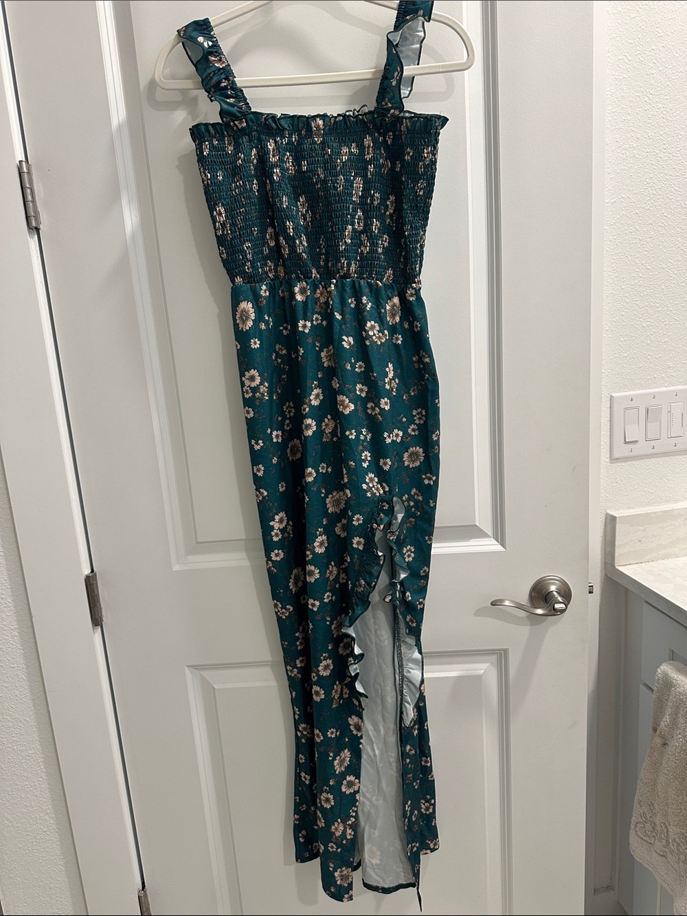 Floral Smocked Strap dress in Teal